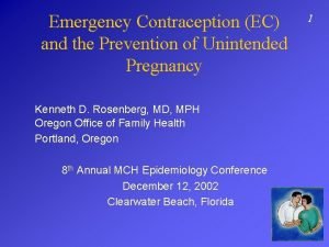 Emergency Contraception EC and the Prevention of Unintended