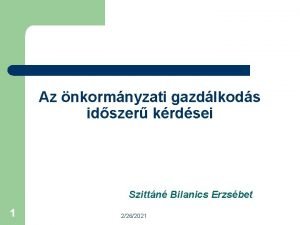 Az nkormnyzati gazdlkods idszer krdsei Szittn Bilanics Erzsbet