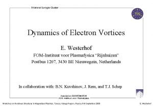 Dynamics of Electron Vortices E Westerhof FOMInstituut voor