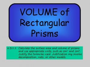 VOLUME of Rectangular Prisms 6 3 1 1