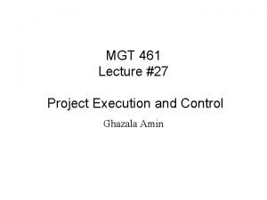 MGT 461 Lecture 27 Project Execution and Control