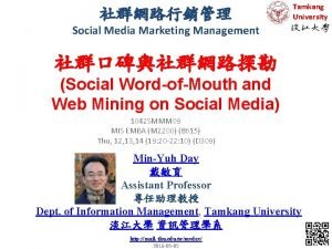 Tamkang University Social Media Marketing Management Social WordofMouth