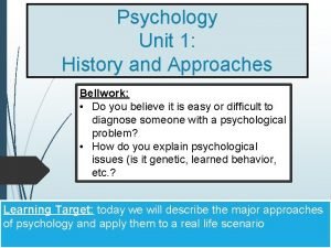 Psychology Unit 1 History and Approaches Bellwork Do