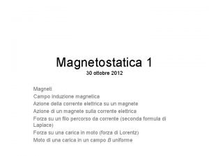 Magnetostatica 1 30 ottobre 2012 Magneti Campo induzione