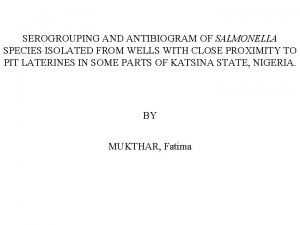 SEROGROUPING AND ANTIBIOGRAM OF SALMONELLA SPECIES ISOLATED FROM