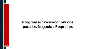 Programas Socioeconmicos para los Negocios Pequeos Programas Socioeconmicos