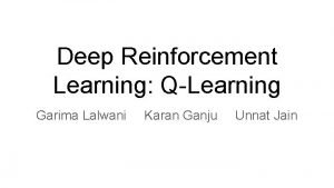 Deep Reinforcement Learning QLearning Garima Lalwani Karan Ganju