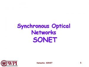 Synchronous Optical Networks SONET Networks SONET 1 Telephone
