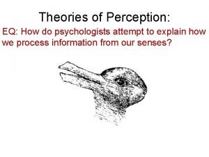 Theories of Perception EQ How do psychologists attempt