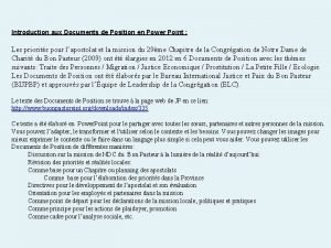 Introduction aux Documents de Position en Power Point