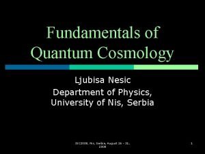 Fundamentals of Quantum Cosmology Ljubisa Nesic Department of