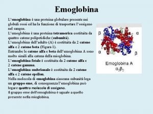 Emoglobina Lemoglobina una proteina globulare presente nei globuli