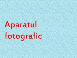 Principiul de functionare a aparatului fotografic