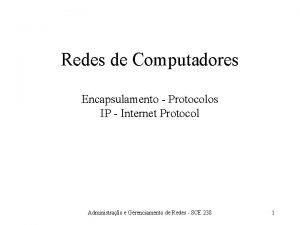 Redes de Computadores Encapsulamento Protocolos IP Internet Protocol