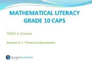 Financial documents grade 10 maths lit