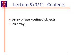 Lecture 9311 Contents Array of userdefined objects 2