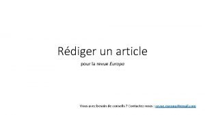 Rdiger un article pour la revue Europa Vous