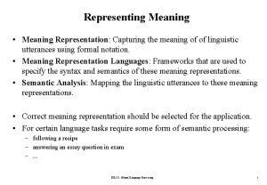 Representing Meaning Meaning Representation Capturing the meaning of