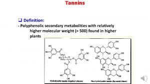 Tannins q Definition Polyphenolic secondary metabolities with relatively