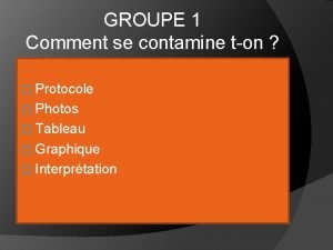 GROUPE 1 Comment se contamine ton Protocole Photos