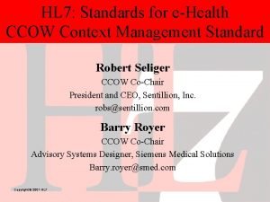HL 7 Standards for eHealth CCOW Context Management