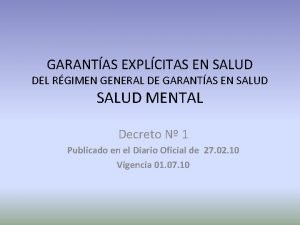 GARANTAS EXPLCITAS EN SALUD DEL RGIMEN GENERAL DE