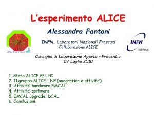Lesperimento ALICE Alessandra Fantoni INFN Laboratori Nazionali Frascati