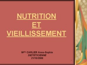 NUTRITION ET VIEILLISSEMENT Melle CARLIER AnneSophie DIETETICIENNE 21102008