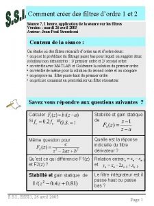 Comment crer des filtres dordre 1 et 2