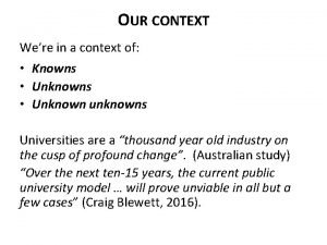 OUR CONTEXT Were in a context of Knowns