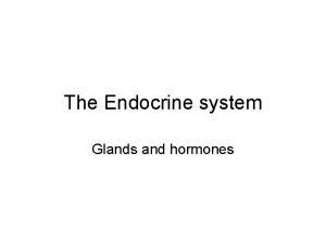 The Endocrine system Glands and hormones Hormones chemical