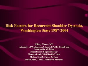 Risk Factors for Recurrent Shoulder Dystocia Washington State