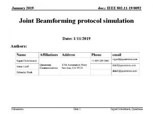 January 2019 doc IEEE 802 11 190092 Joint