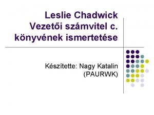 Leslie Chadwick Vezeti szmvitel c knyvnek ismertetse Ksztette