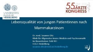 Lebensqualitt von jungen Patientinnen nach Mammakarzinom 2020 Dr