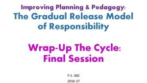 Gradual release of responsibility pedagogy Gradual release of responsibility pedagogy