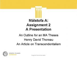 Mlstofa A Assignment 2 A Presentation An Outline