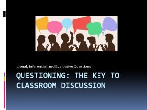 Literal Inferential and Evaluative Questions QUESTIONING THE KEY