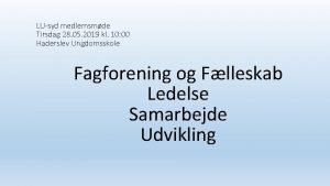 LUsyd medlemsmde Tirsdag 28 05 2019 kl 10