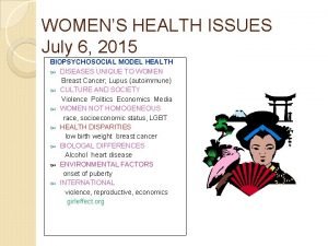 WOMENS HEALTH ISSUES July 6 2015 BIOPSYCHOSOCIAL MODEL