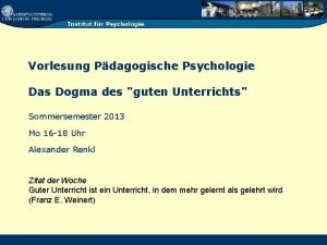 Vorlesung Pdagogische Psychologie Das Dogma des guten Unterrichts