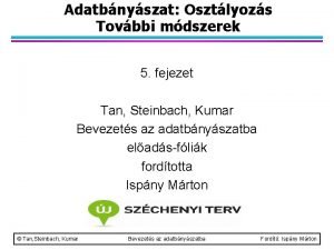 Adatbnyszat Osztlyozs Tovbbi mdszerek 5 fejezet Tan Steinbach