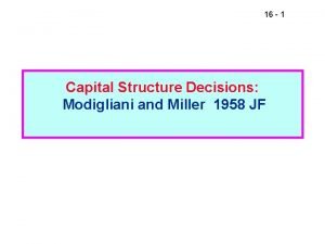 Modigliani and miller theory