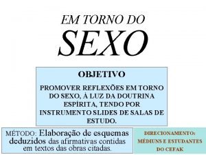 EM TORNO DO SEXO OBJETIVO PROMOVER REFLEXES EM