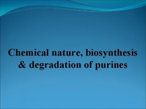 Chemical nature biosynthesis degradation of purines Rosalind Elsie