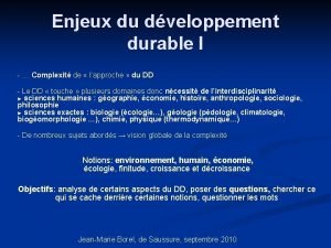 Enjeux du dveloppement durable I Complexit de lapproche