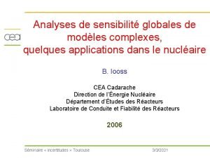 Analyses de sensibilit globales de modles complexes quelques