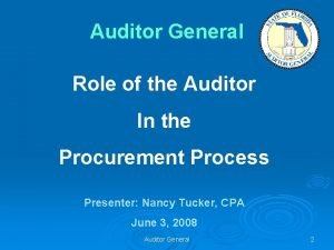 Auditor General Role of the Auditor In the