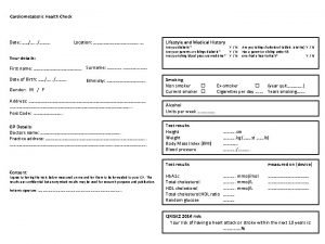 Cardiometabolic Health Check Date Location Your details First