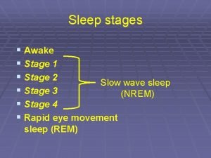 Sleep stages Awake Stage 1 Stage 2 Slow